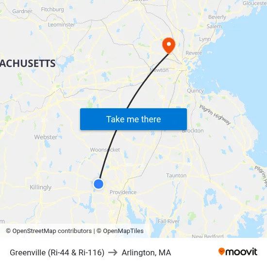 Greenville (Ri-44 & Ri-116) to Arlington, MA map