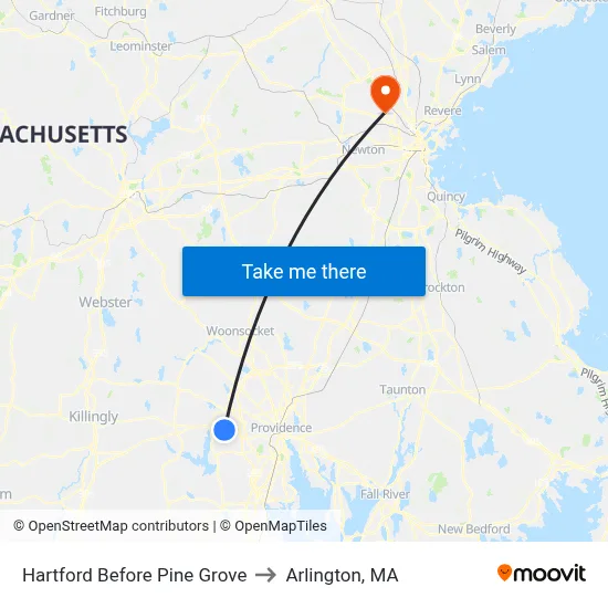 Hartford Before Pine Grove to Arlington, MA map