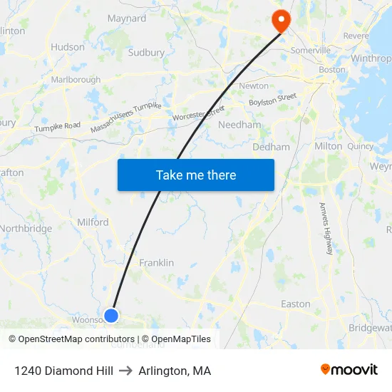 1240 Diamond Hill to Arlington, MA map