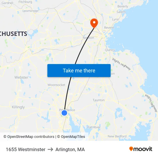 1655 Westminster to Arlington, MA map