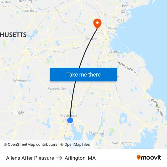 Allens After Pleasure to Arlington, MA map