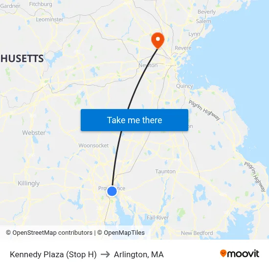 Kennedy Plaza (Stop H) to Arlington, MA map