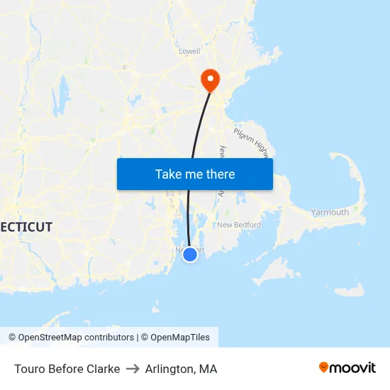 Touro Before Clarke to Arlington, MA map