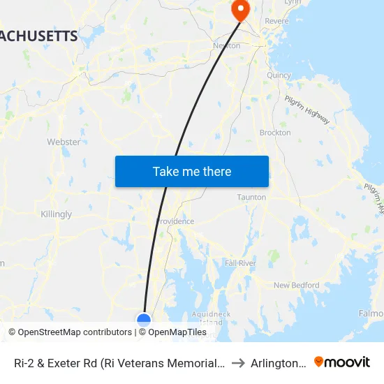 Ri-2 & Exeter Rd (Ri Veterans Memorial Cemetery) to Arlington, MA map