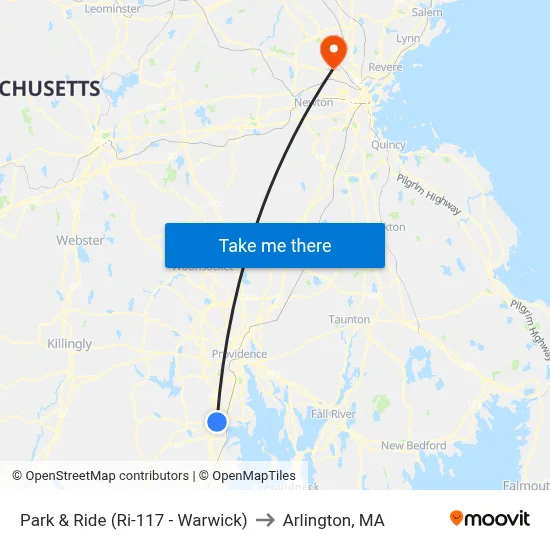 Park & Ride (Ri-117 - Warwick) to Arlington, MA map