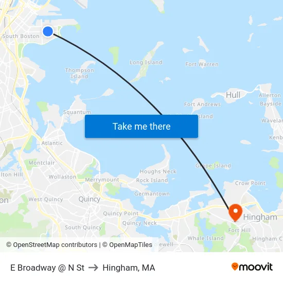 E Broadway @ N St to Hingham, MA map