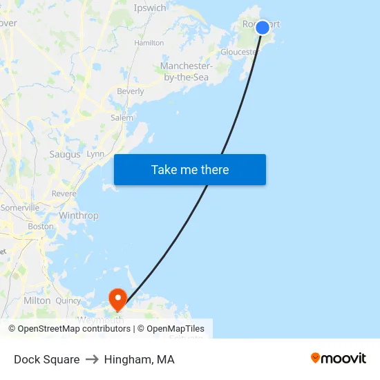 Dock Square to Hingham, MA map