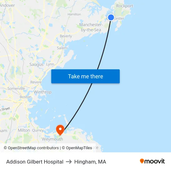 Addison Gilbert Hospital to Hingham, MA map