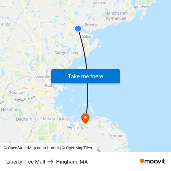 Liberty Tree Mall to Hingham, MA map