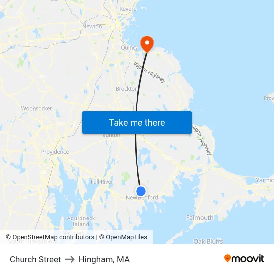 Church Street to Hingham, MA map