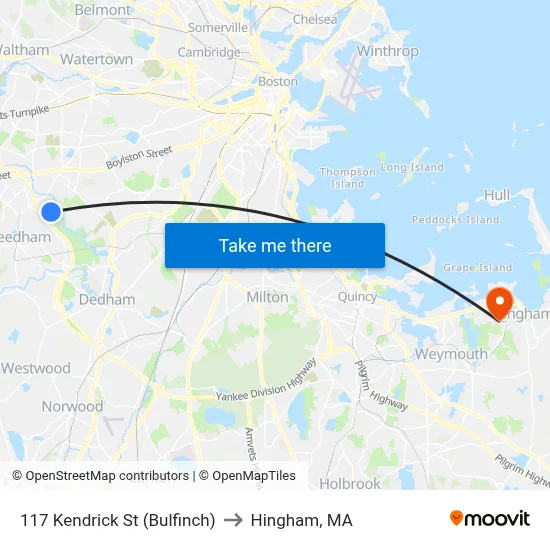 117 Kendrick St  (Bulfinch) to Hingham, MA map