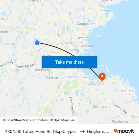 480/500 Totten Pond Rd  (Bxp-Citypoint) to Hingham, MA map