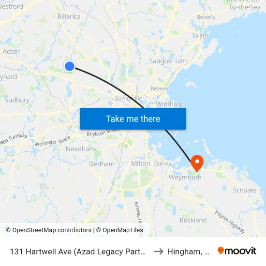 131 Hartwell Ave  (Azad Legacy Partners) to Hingham, MA map