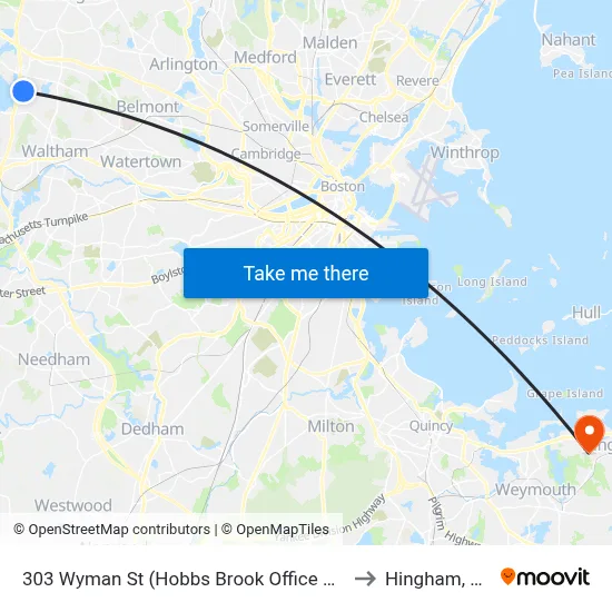 303 Wyman St  (Hobbs Brook Office Park) to Hingham, MA map