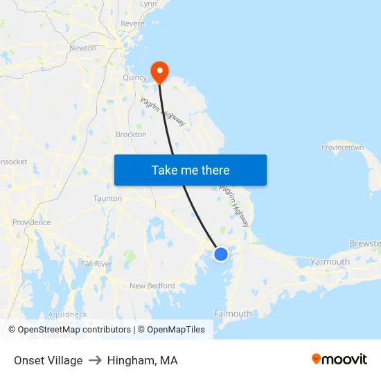 Onset Village to Hingham, MA map