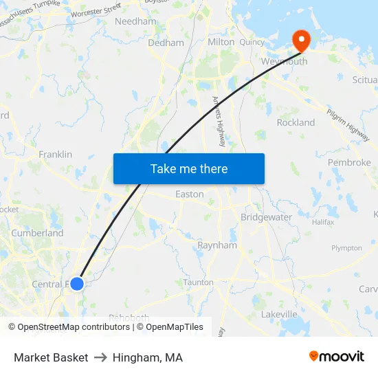 Market Basket to Hingham, MA map