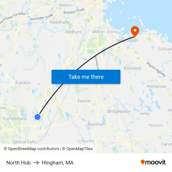 North Hub to Hingham, MA map