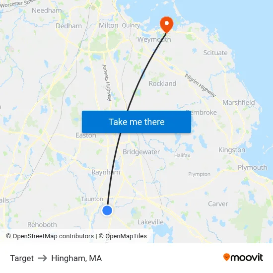 Target to Hingham, MA map