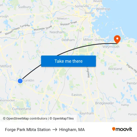 Forge Park Mbta Station to Hingham, MA map