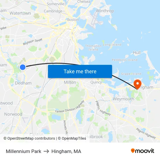 Millennium Park to Hingham, MA map