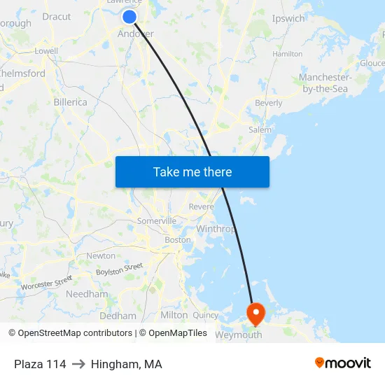 Plaza 114 to Hingham, MA map