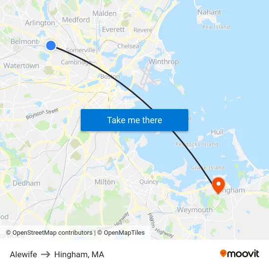 Alewife to Hingham, MA map