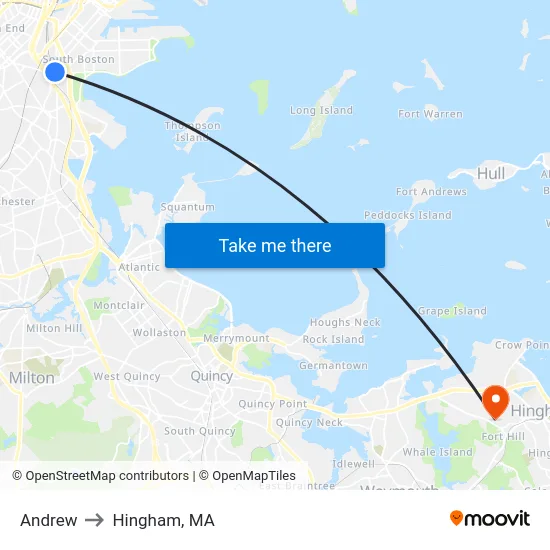 Andrew to Hingham, MA map