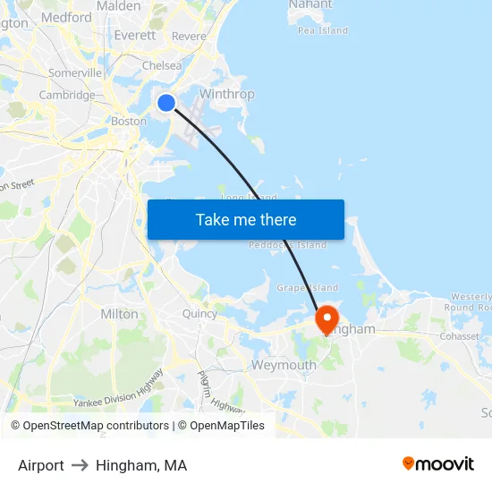 Airport to Hingham, MA map