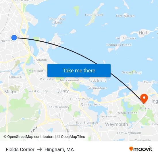 Fields Corner to Hingham, MA map