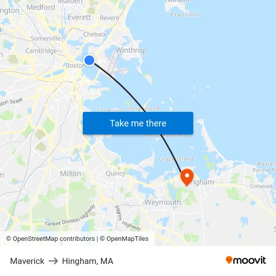 Maverick to Hingham, MA map