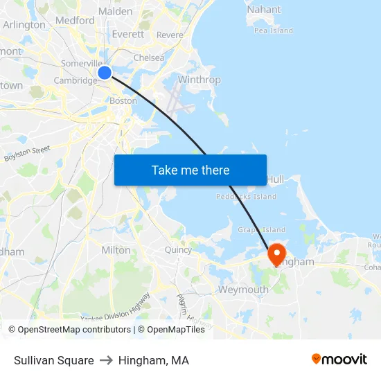 Sullivan Square to Hingham, MA map