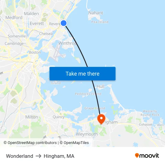 Wonderland to Hingham, MA map