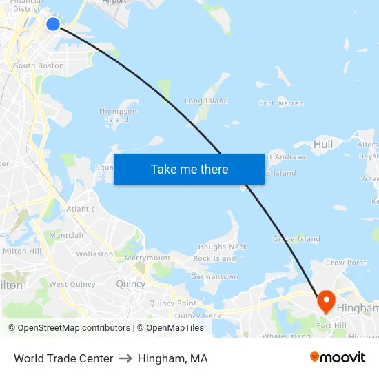 World Trade Center to Hingham, MA map