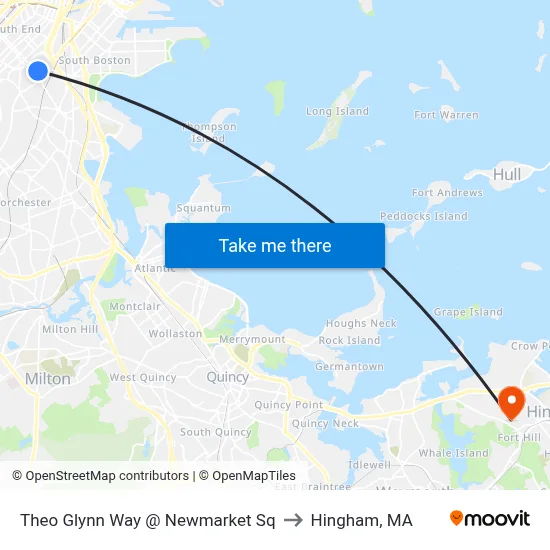 Theo Glynn Way @ Newmarket Sq to Hingham, MA map