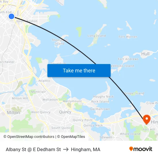 Albany St @ E Dedham St to Hingham, MA map