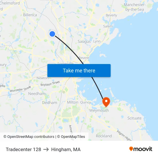 Tradecenter 128 to Hingham, MA map