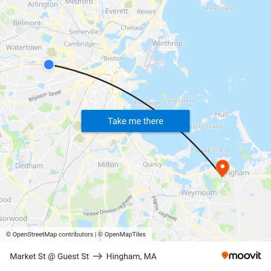 Market St @ Guest St to Hingham, MA map