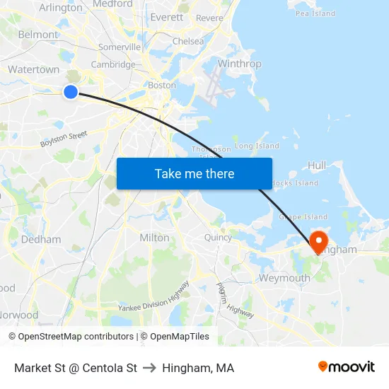 Market St @ Centola St to Hingham, MA map