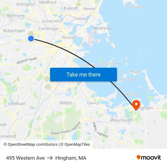 495 Western Ave to Hingham, MA map
