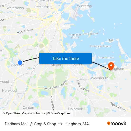 Dedham Mall @ Stop & Shop to Hingham, MA map