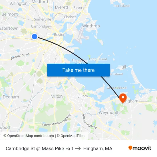 Cambridge St @ Mass Pike Exit to Hingham, MA map