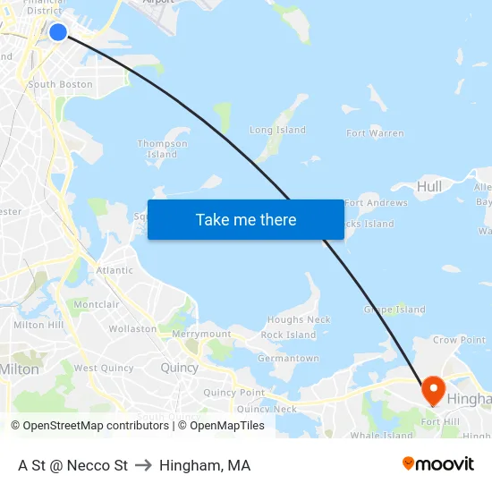 A St @ Necco St to Hingham, MA map