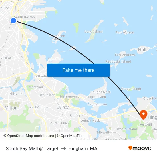 South Bay Mall @ Target to Hingham, MA map