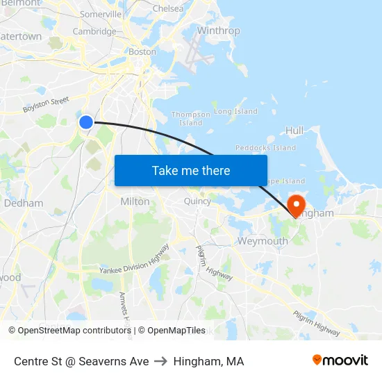 Centre St @ Seaverns Ave to Hingham, MA map