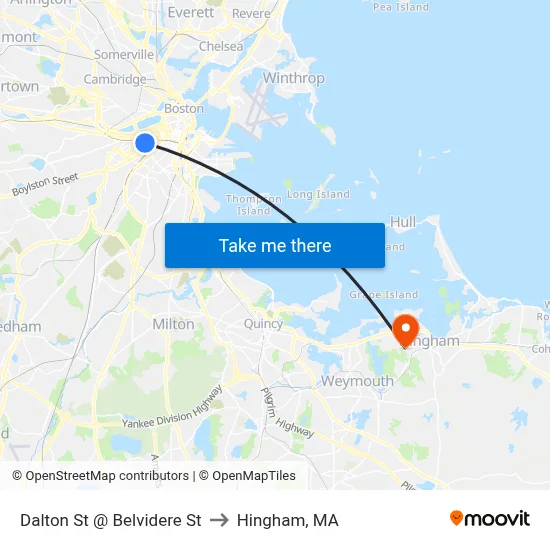 Dalton St @ Belvidere St to Hingham, MA map