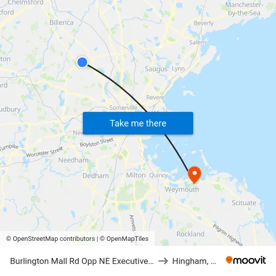 Burlington Mall Rd Opp NE Executive Pk to Hingham, MA map
