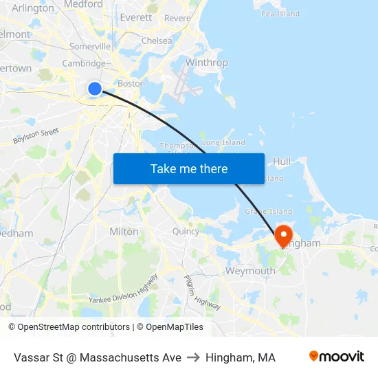 Vassar St @ Massachusetts Ave to Hingham, MA map