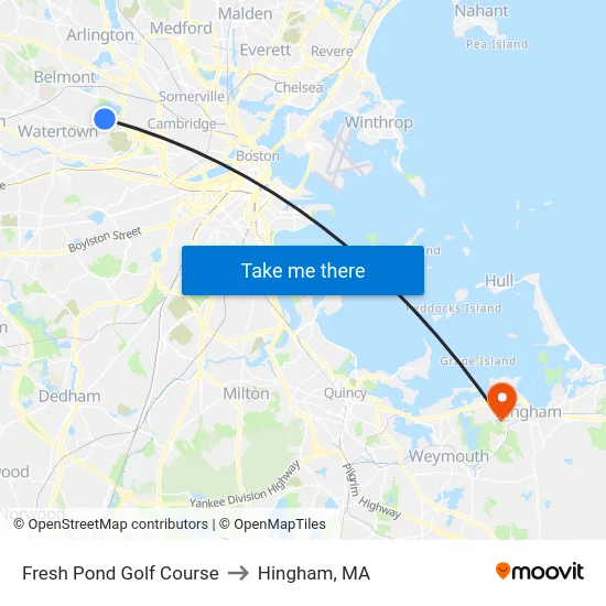 Fresh Pond Golf Course to Hingham, MA map