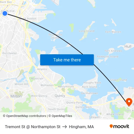 Tremont St @ Northampton St to Hingham, MA map