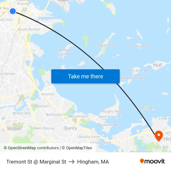 Tremont St @ Marginal St to Hingham, MA map